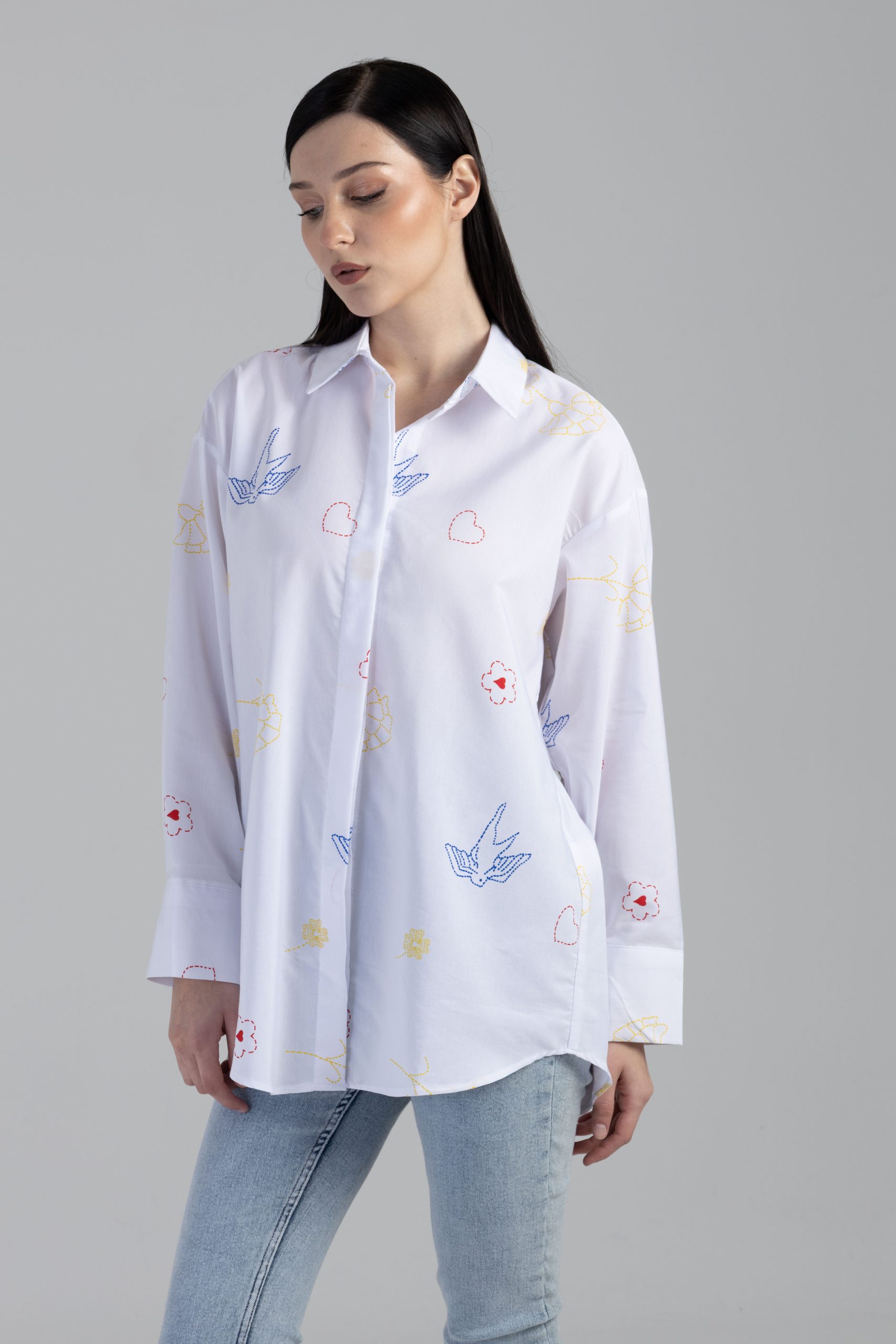 KUŞ DESENLİ TERİKOTON GÖMLEK - 21006