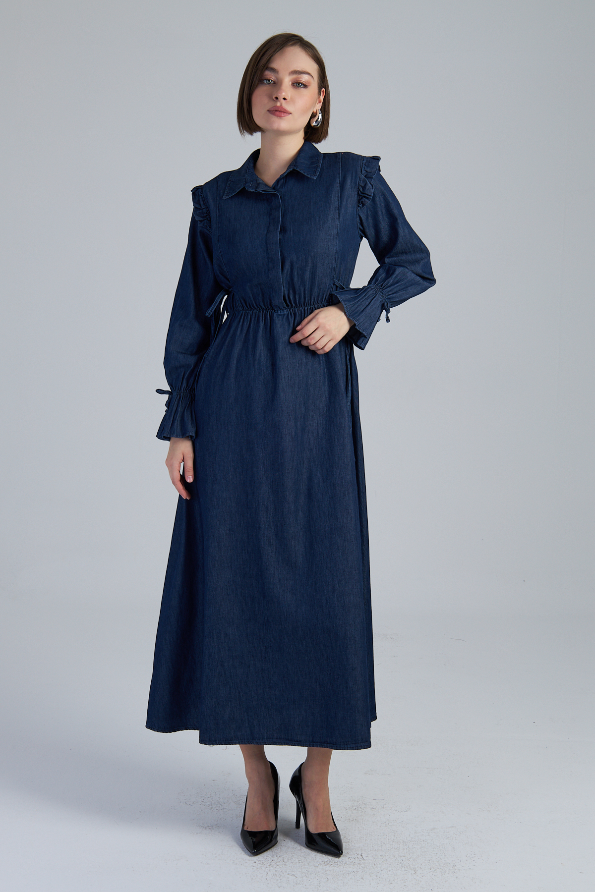 FIRFIRLI DENİM ELBİSE - 4632